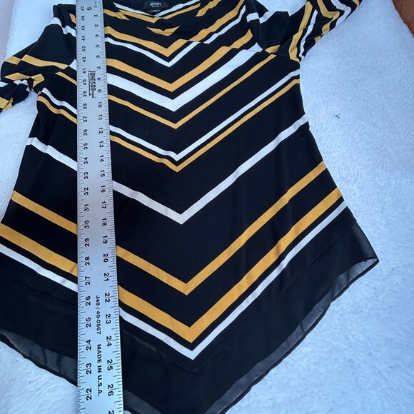 Alfani Petite Womens Point Hem Chevron Stripe Top Blouse Petite Medium PM Black - Picture 7 of 7
